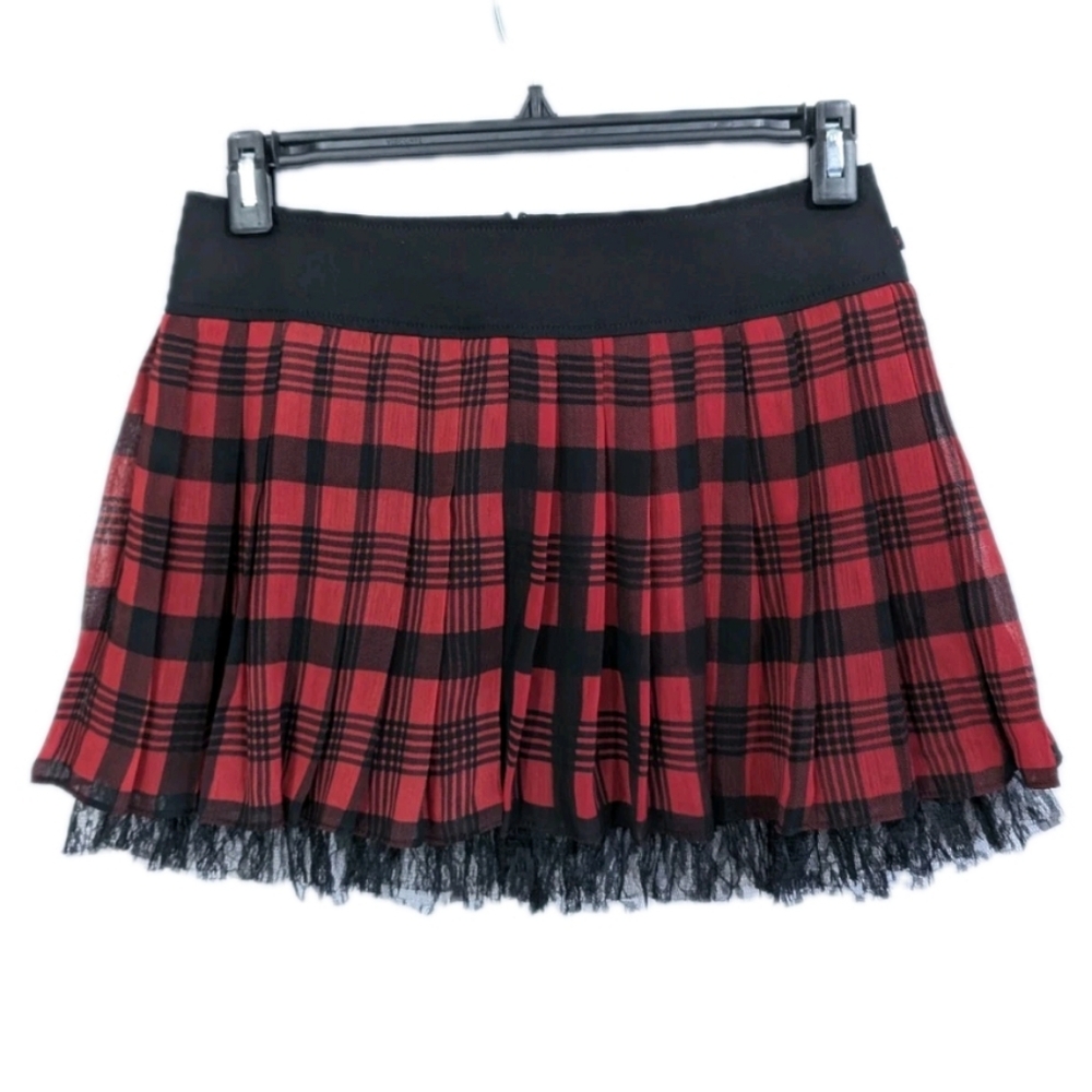 Royal Bones Plaid Mini Skirt Small Women red black Daang Goodman punk rock lace